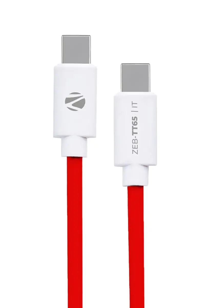 Zebronics TT65 1m Type C to Type C Charging Cable, PD 65W with PD Adapters for Charge and Sync (Red)