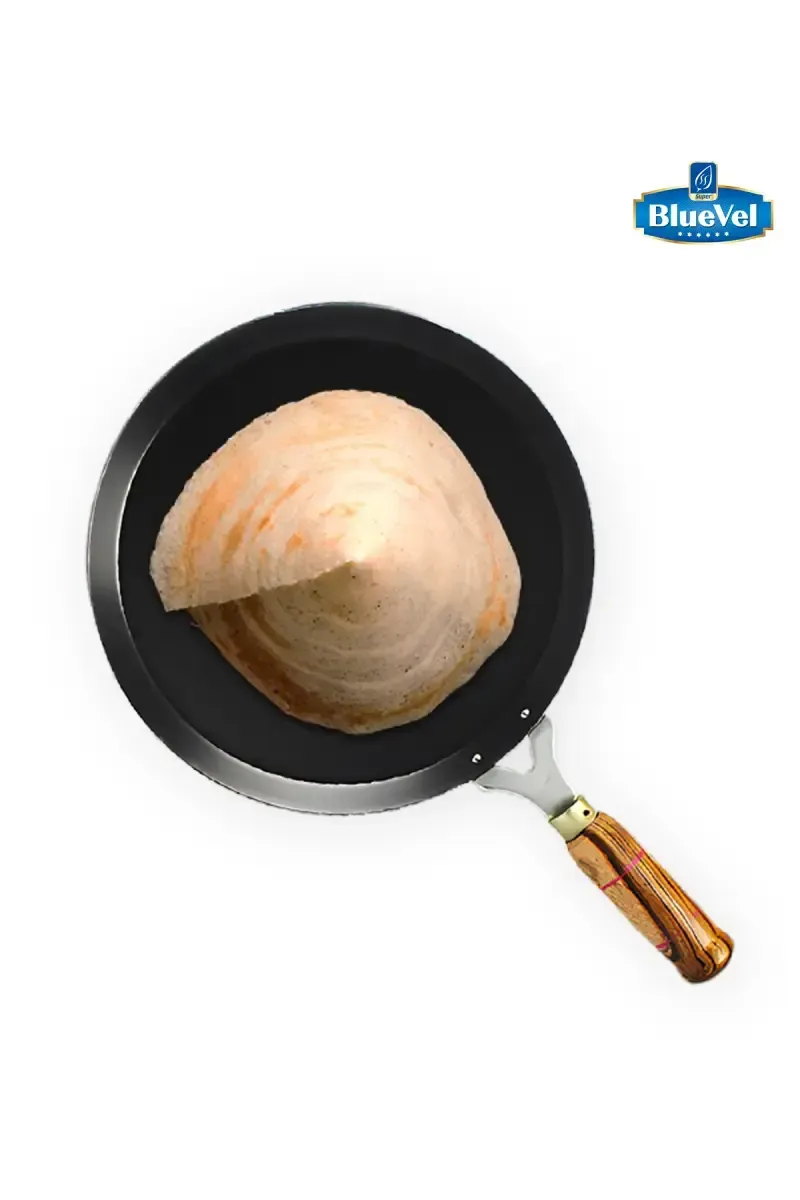 Bluevel 100% Pure Sheet Iron Tawa, Wooden Handle, Seasoned, Toxin-Free, Induction, 9 Inch, 0.9kg