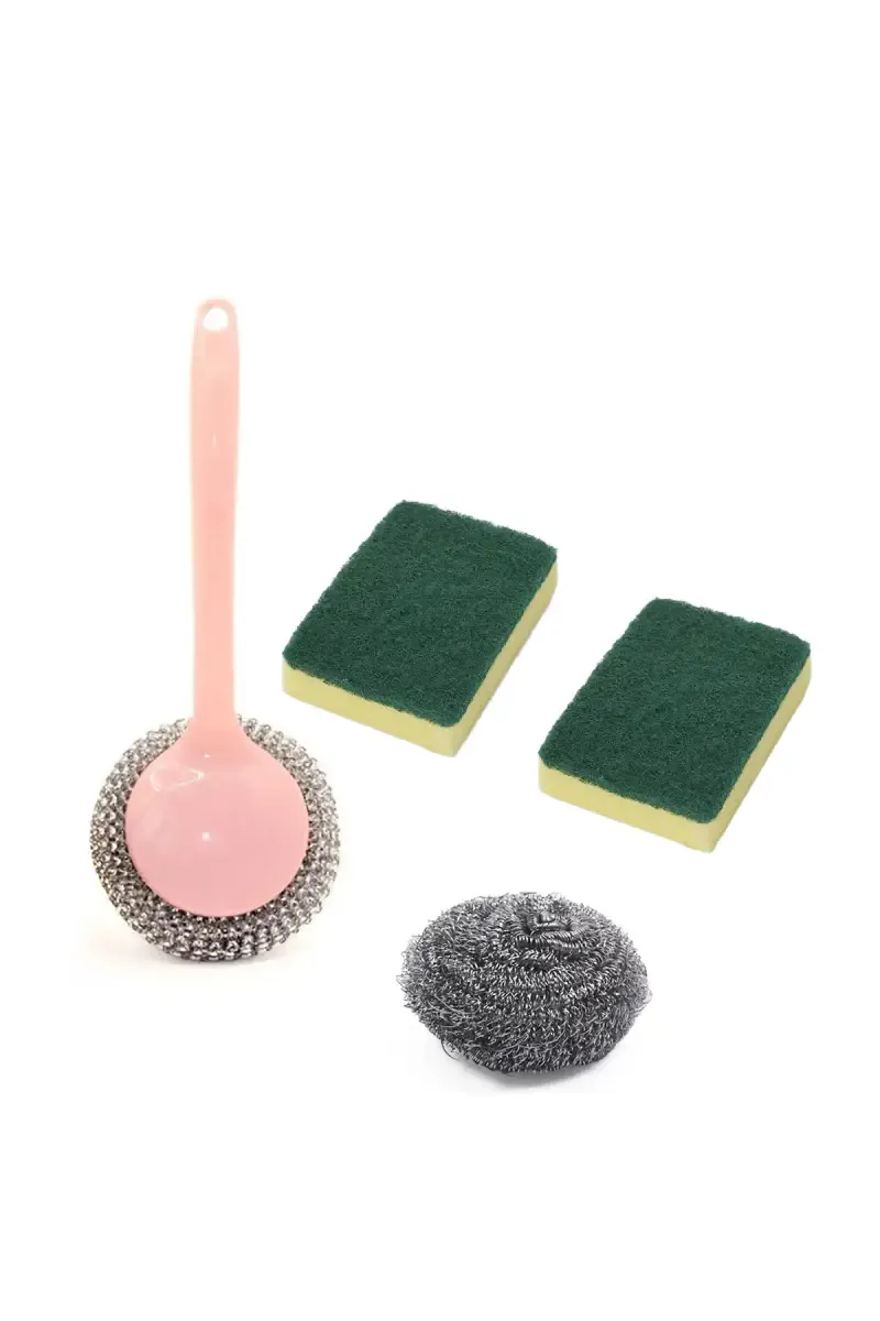 Plastic & Stainless Steel Scourer Set - 4Pcs