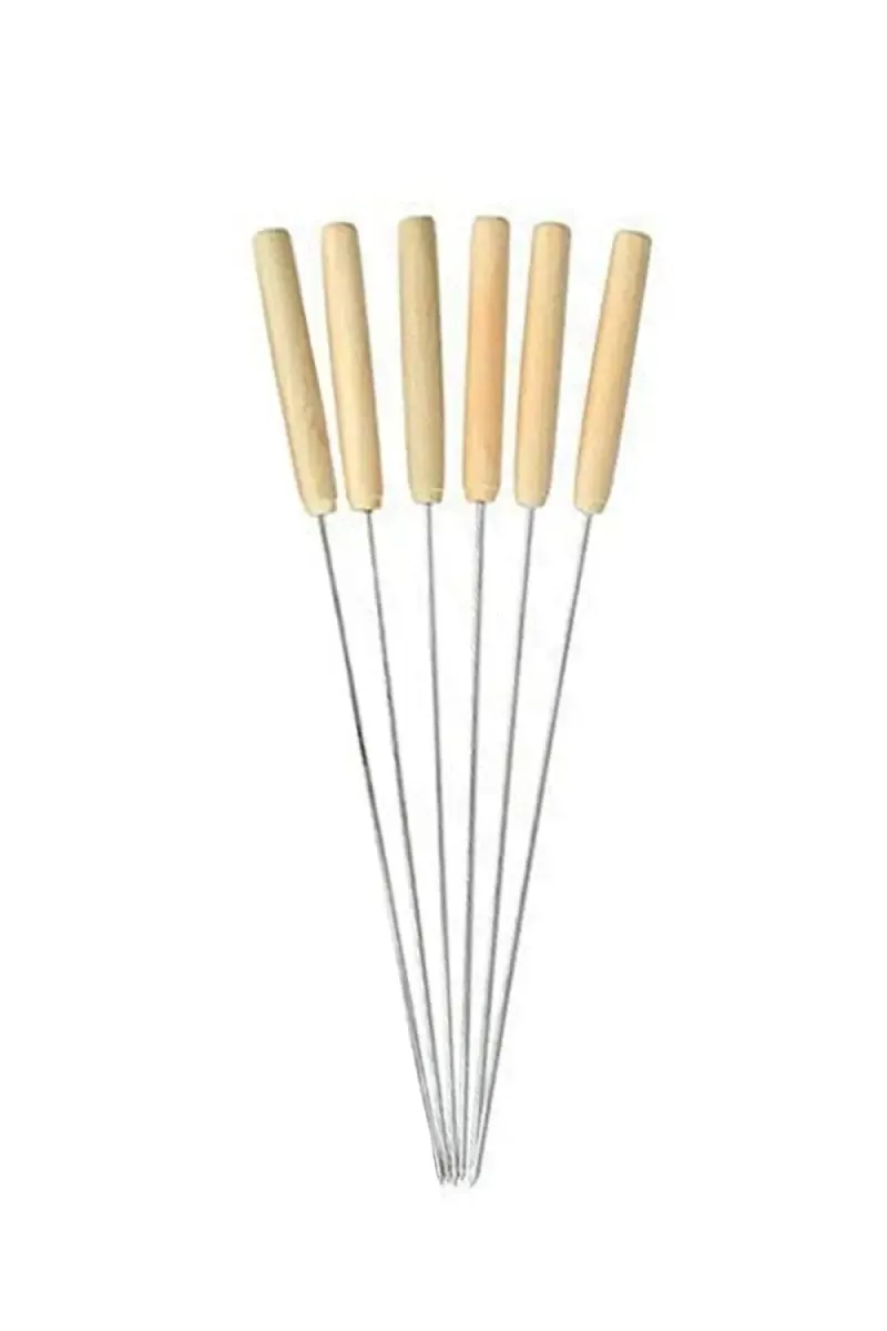 Wood & Stainless Steel Barbecue Skewers - 6pcs / 30cm