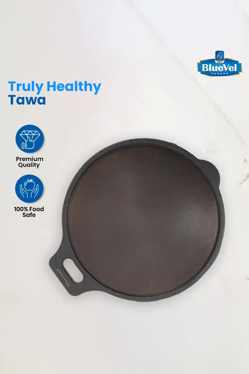 Bluevel Cast Iron Tawa, Pre-Seasoned, Nonstick, 100% Pure, Toxin-Free, Induction, 11 Inch, 2.6kg