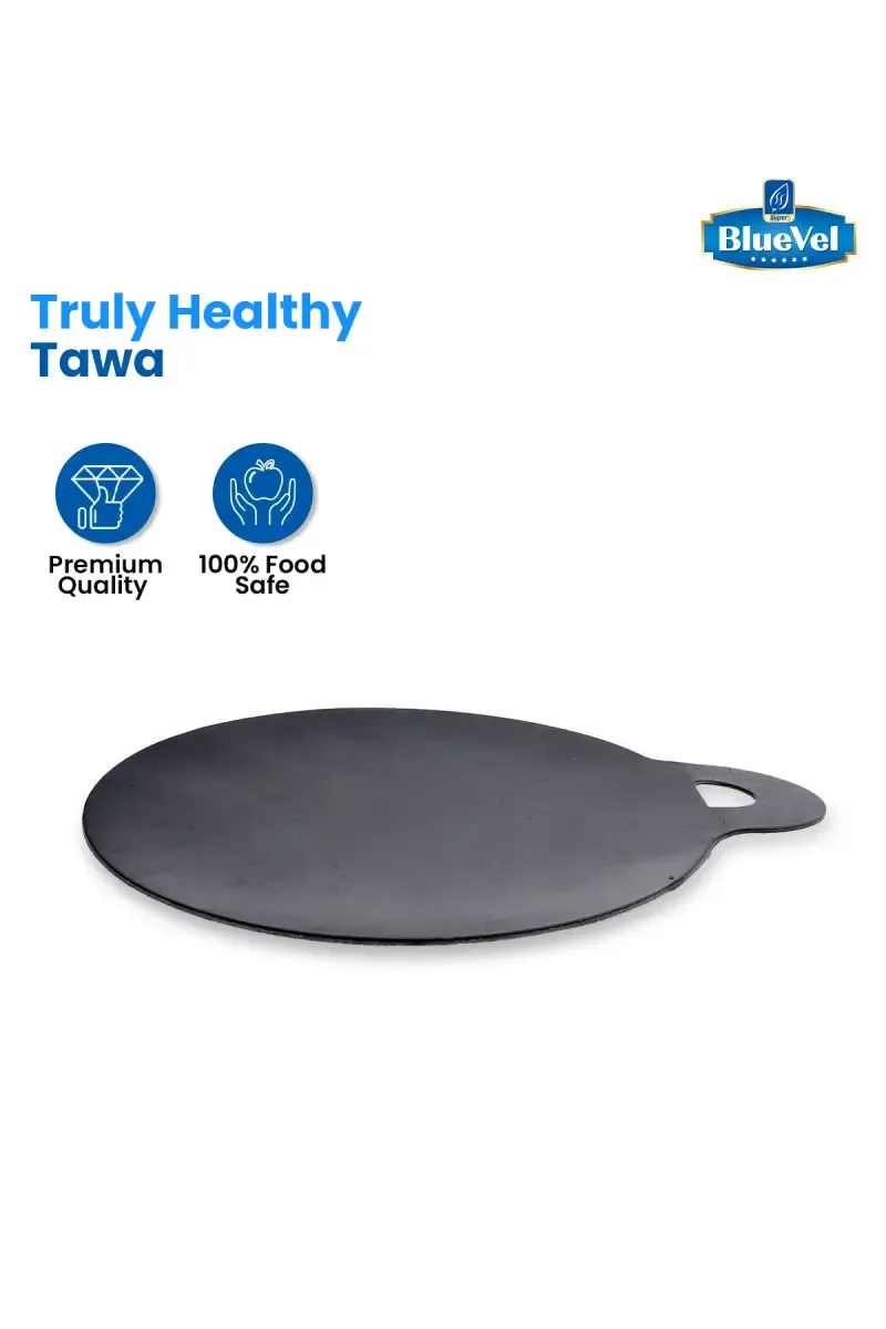 Bluevel 100% Pure Sheet Iron Tawa, Pre-Seasoned, Toxin-Free, 10 Inch, 1 kg