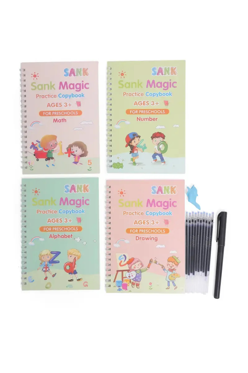 Sank Magic Practice Pack - (4 Books + 10 Refills + 1 Pen + 1 Grip)