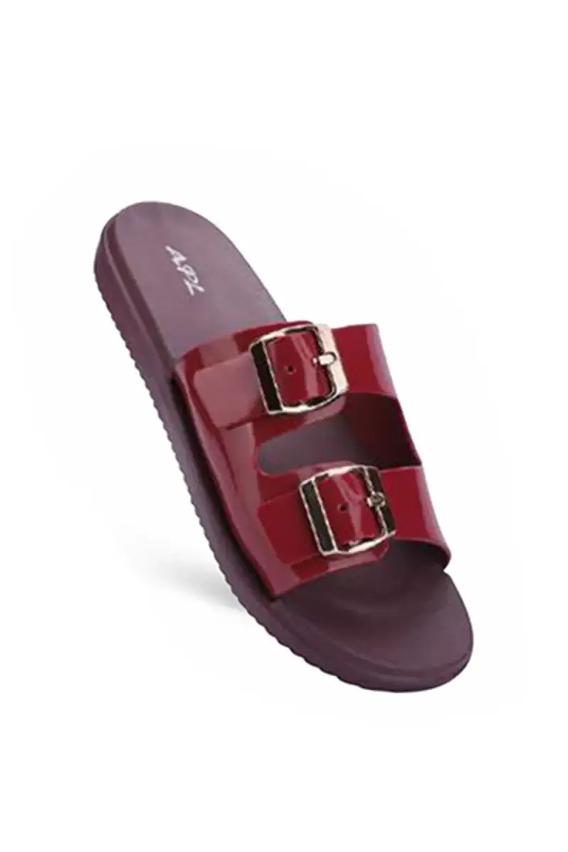 Glossy Double Buckle Slide Slippers for Women