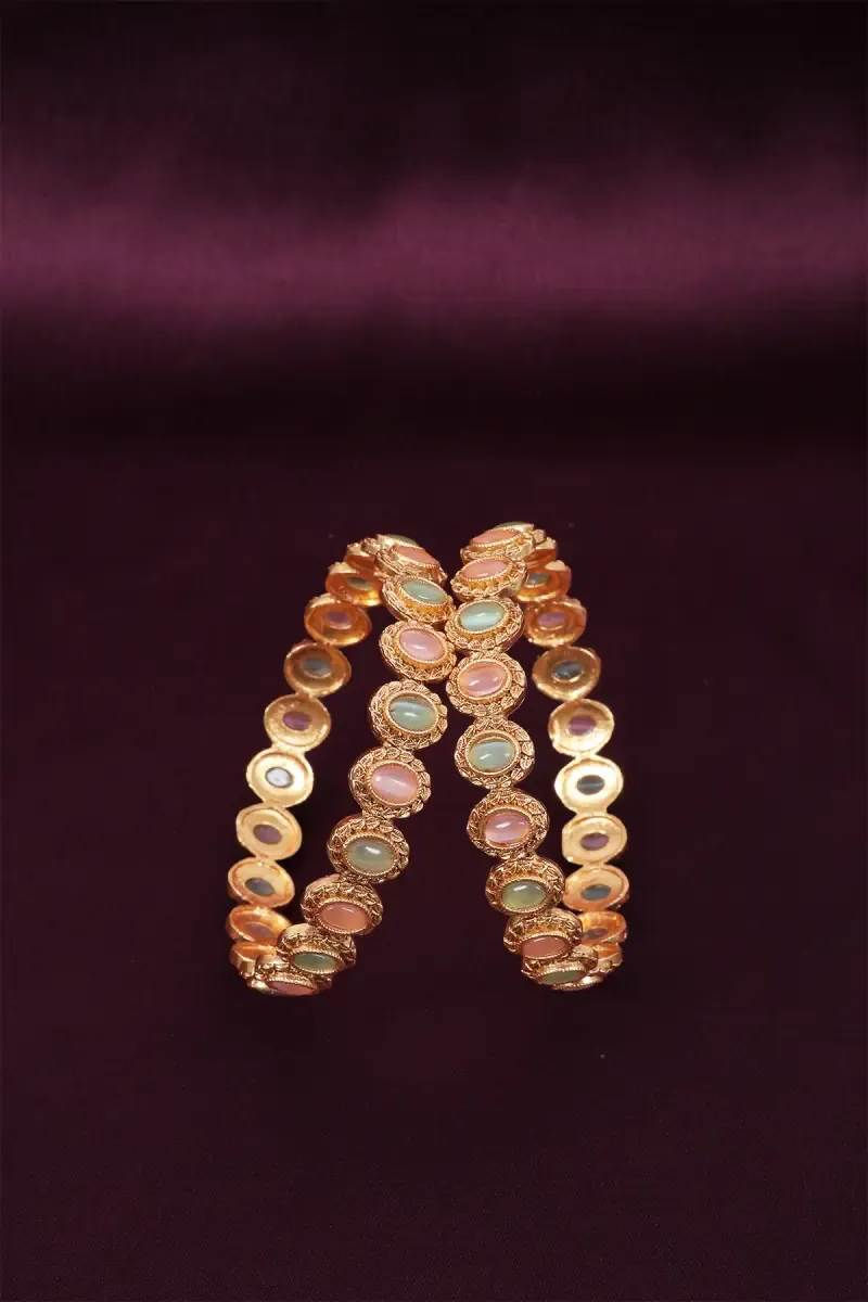 Gold Plated Color Stone Kada Bangle for Women