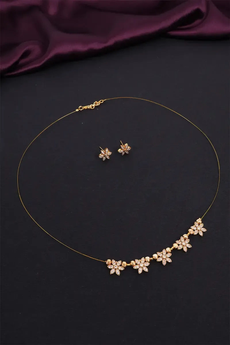 CZ Stone Invisible Floral Chain with Earrings for Women