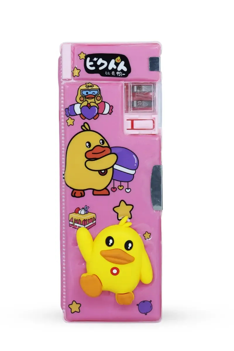 3D Duck Printed Pencil Box with Inbuilt Sharpener (Pink)