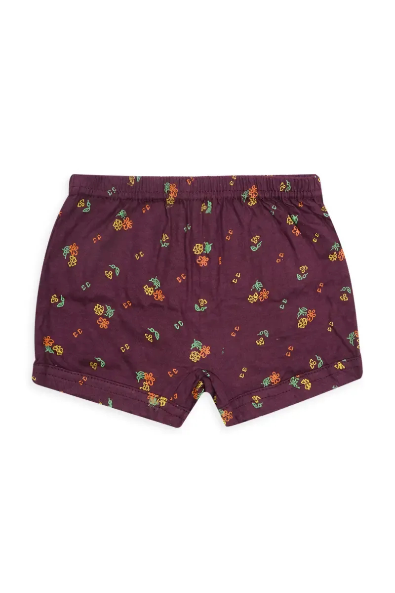 Cotton Printed Bloomer Shorts for Girls - Wine