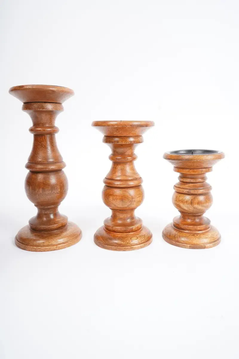 Kalki Wooden Candle Stand - 3pc