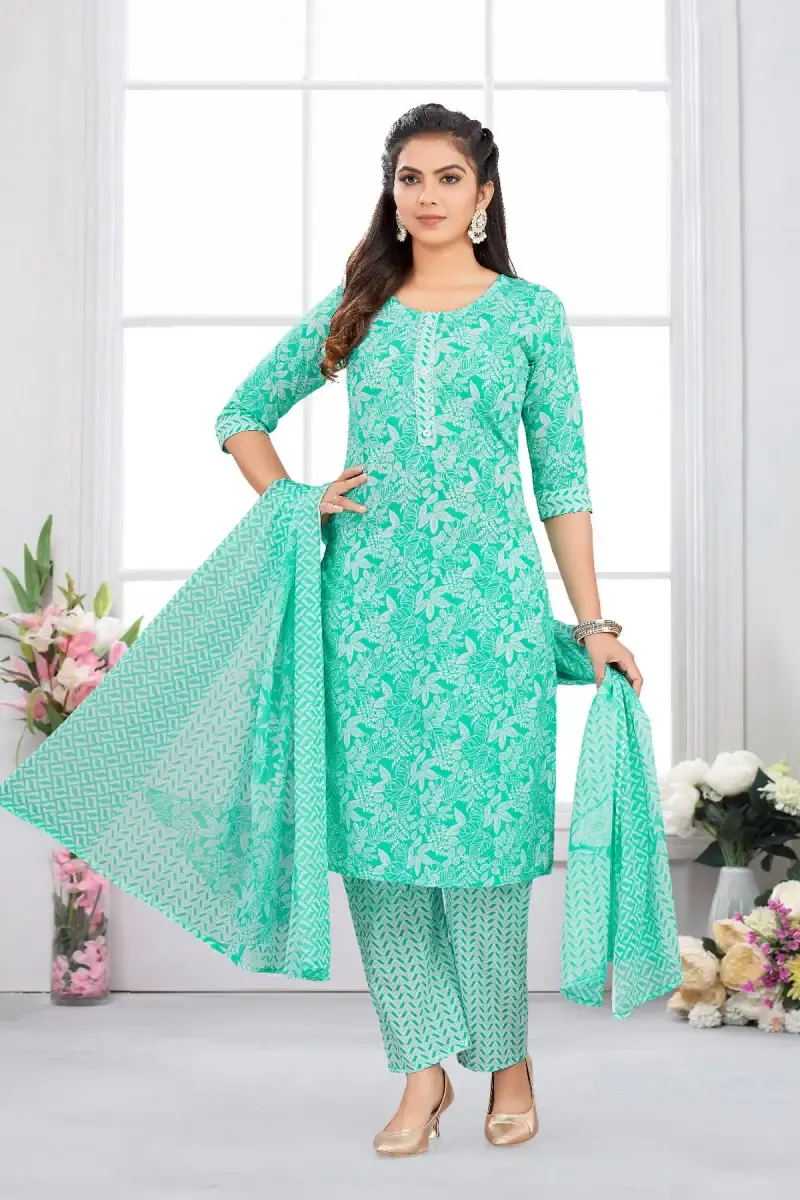 Cotton Printed Kurti with Pant & Dupatta Set for Women