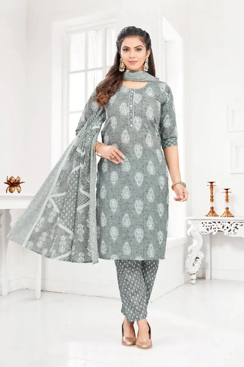 Cotton Printed Kurti with Pant & Dupatta Set for Women