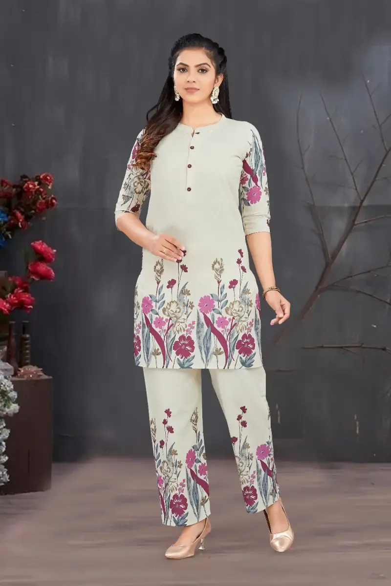 Cotton Floral Printed Kurti with Pant set for Women