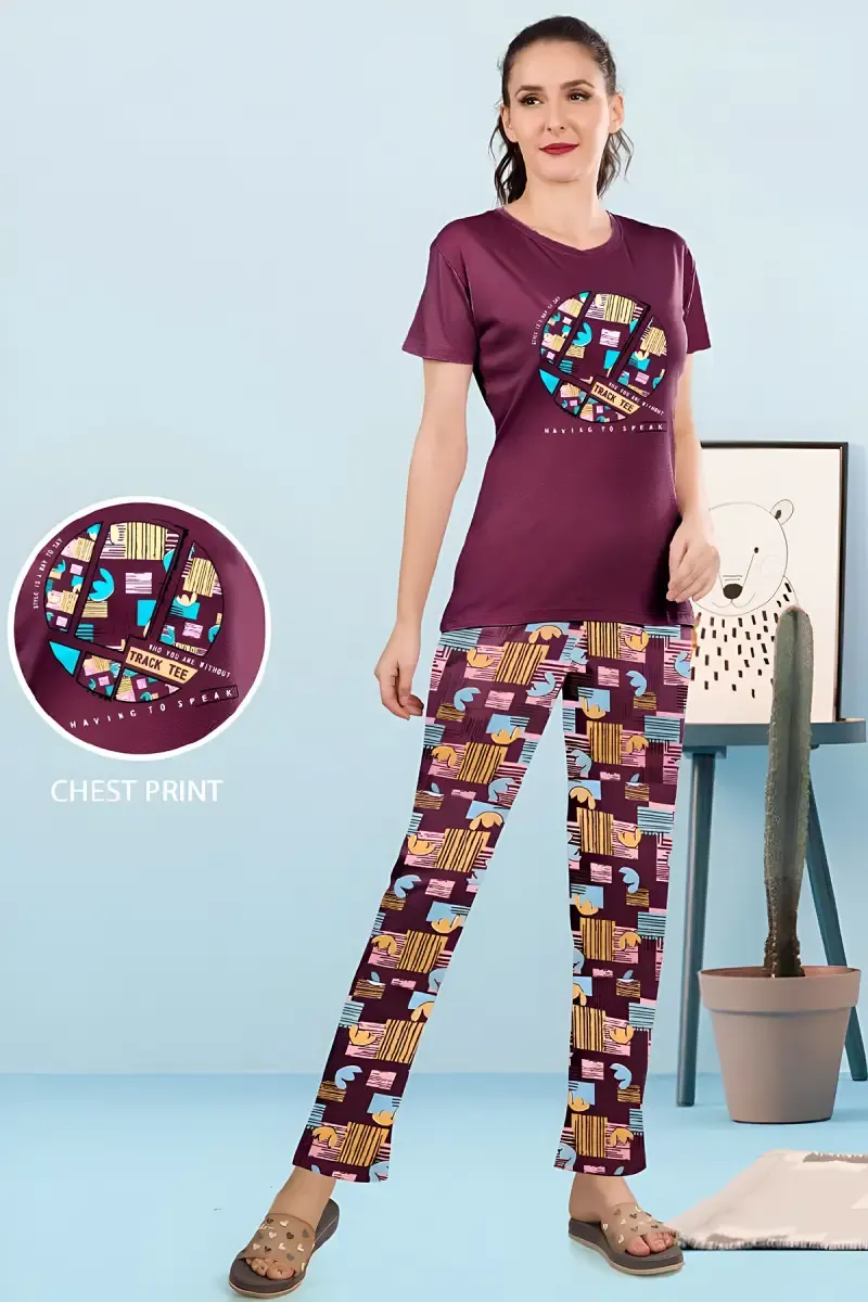 Cotton Printed T-Shirt with Pyjama Set for Women