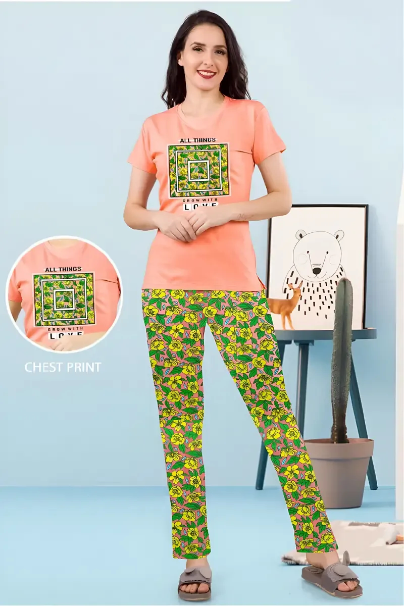 Cotton Printed T-Shirt with Pyjama Set for Women	