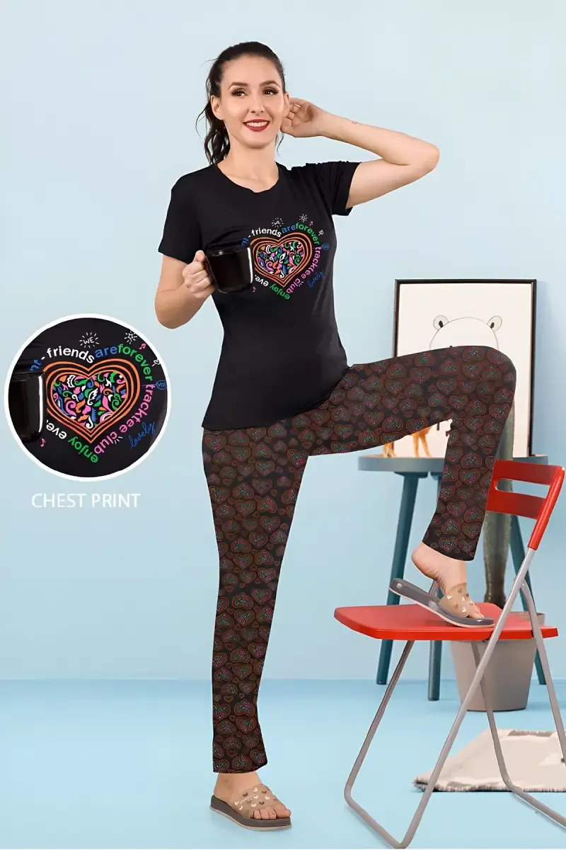 Cotton Printed T-Shirt with Pyjama Set for Women