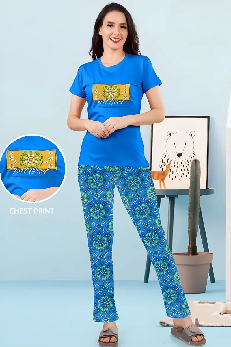 Cotton Printed T-Shirt with Pyjama Set for Women