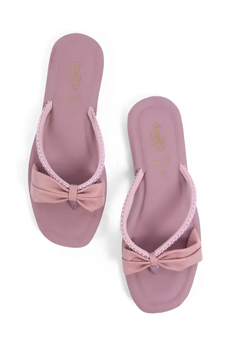 Bow & Rhinestone Strap Flat Sandals for Women