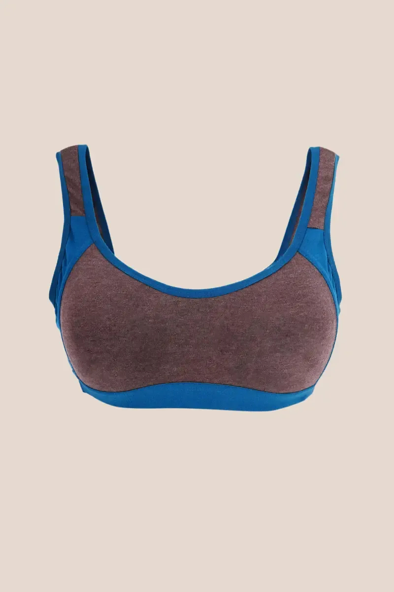 Cotton Non-Padded Full Coverage Sports Bra for Girls - Brown