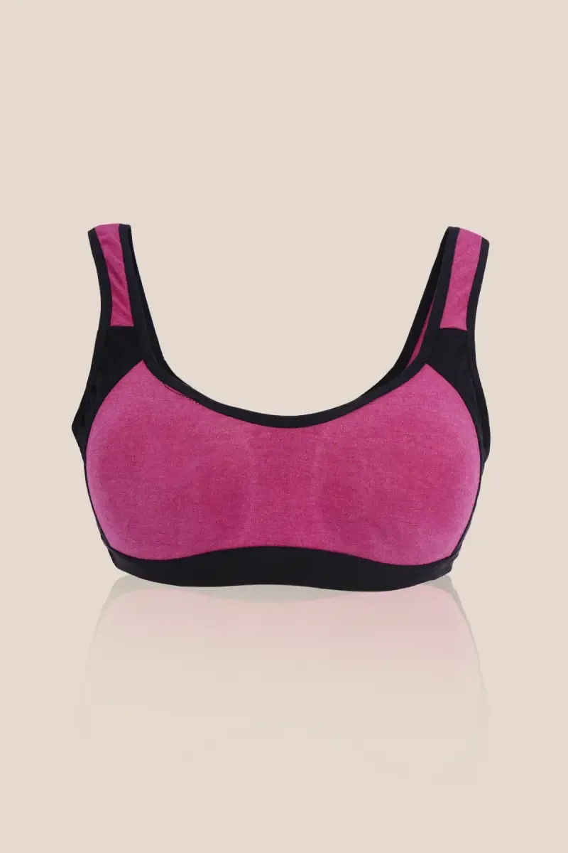 Cotton Non-Padded Full Coverage Sports Bra for Girls - Pink