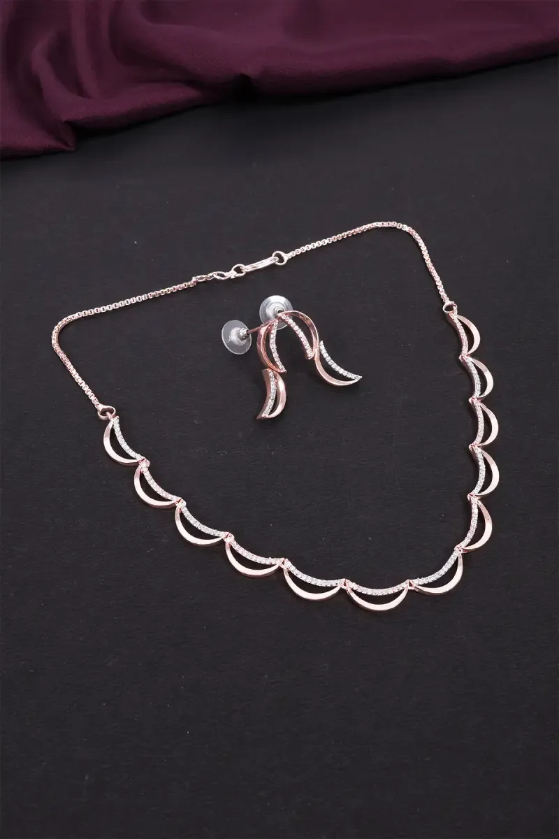 Rose Gold AD Necklace and Earrings Set for Women