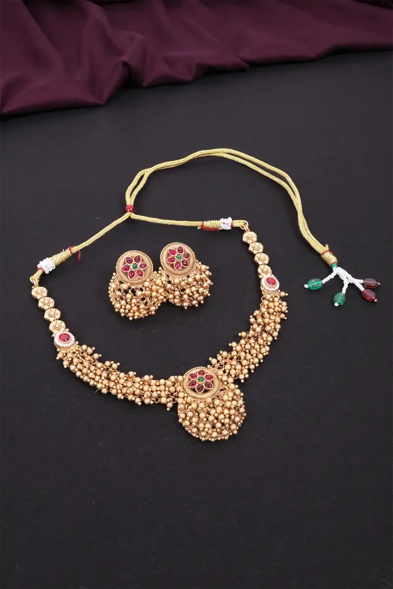 Matte Antique Floral Necklace Set for Women