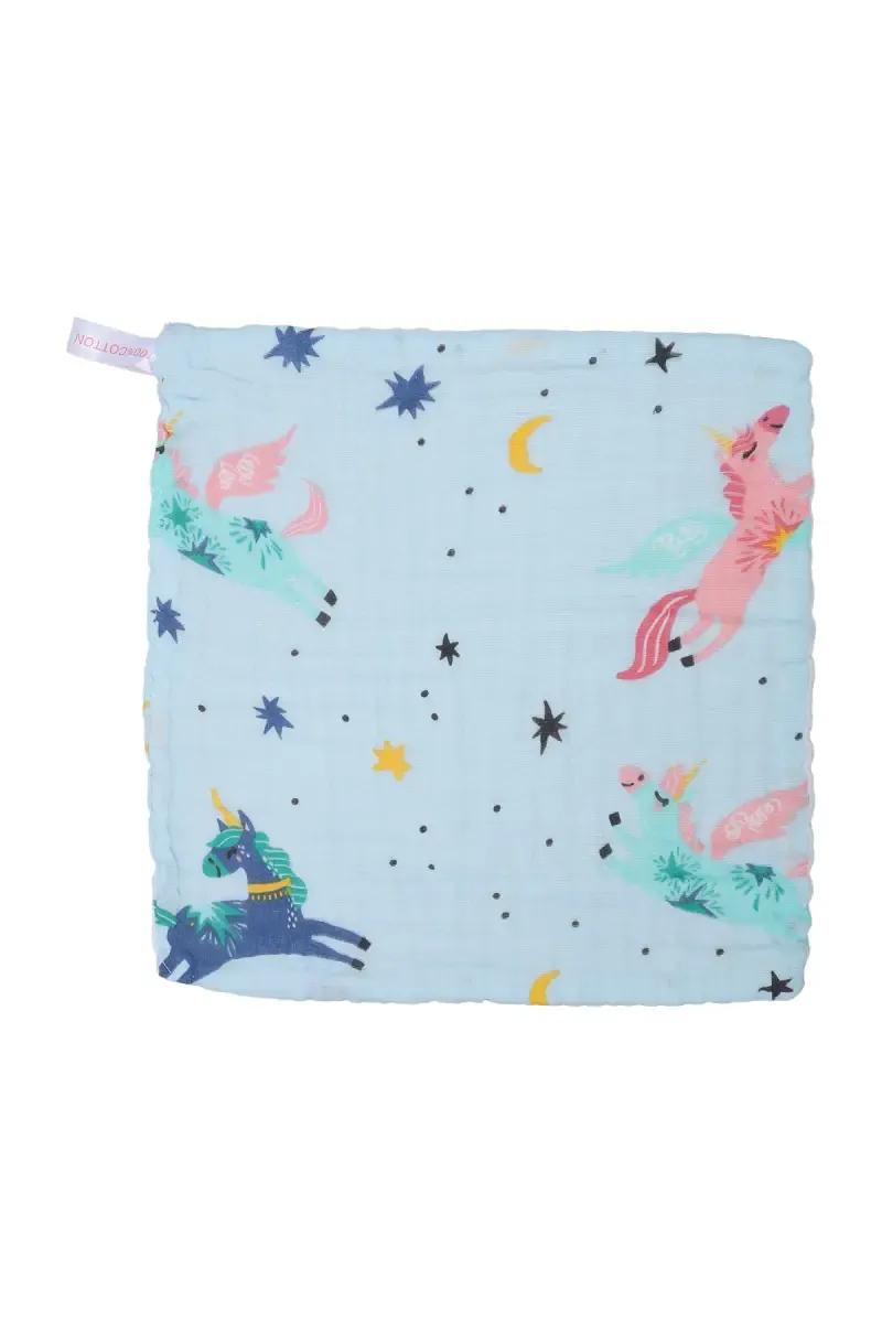 Muslin Layered Hanky / Wash Cloth for Babies - Light Blue