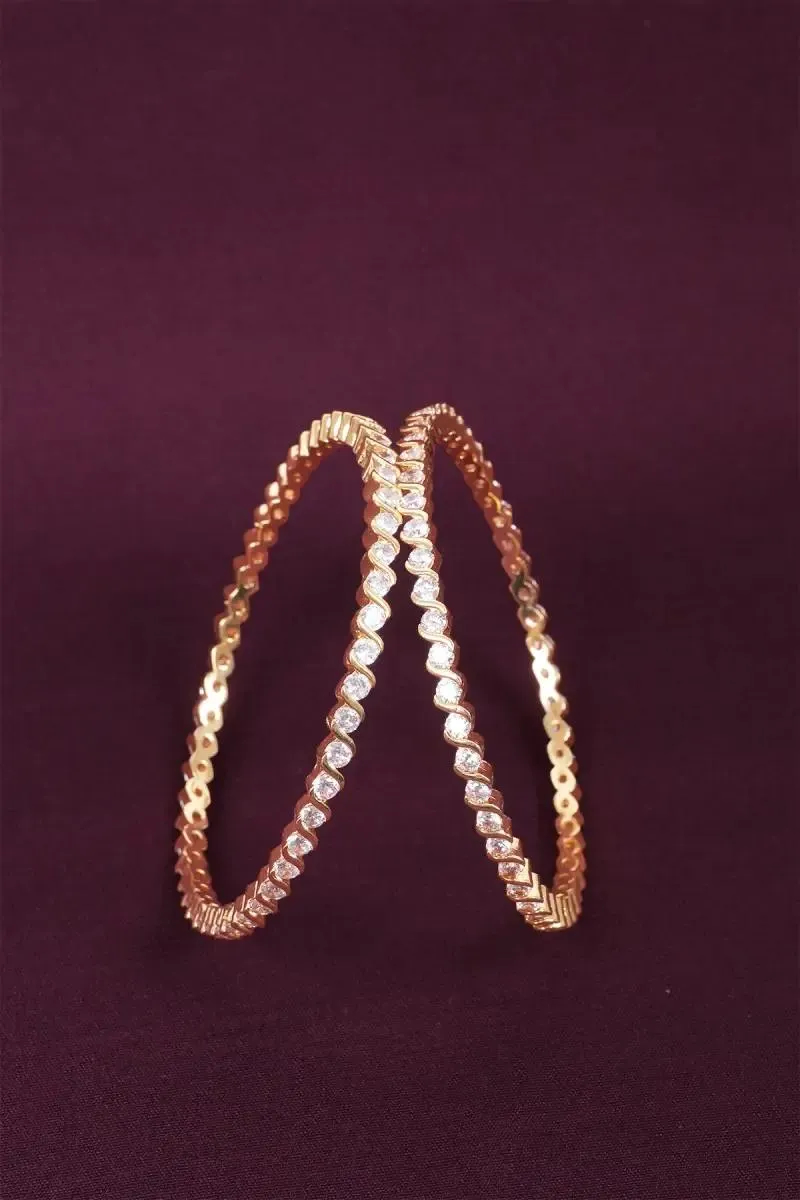 Gold Plated American Diamond Leaf Design Bangles for Women