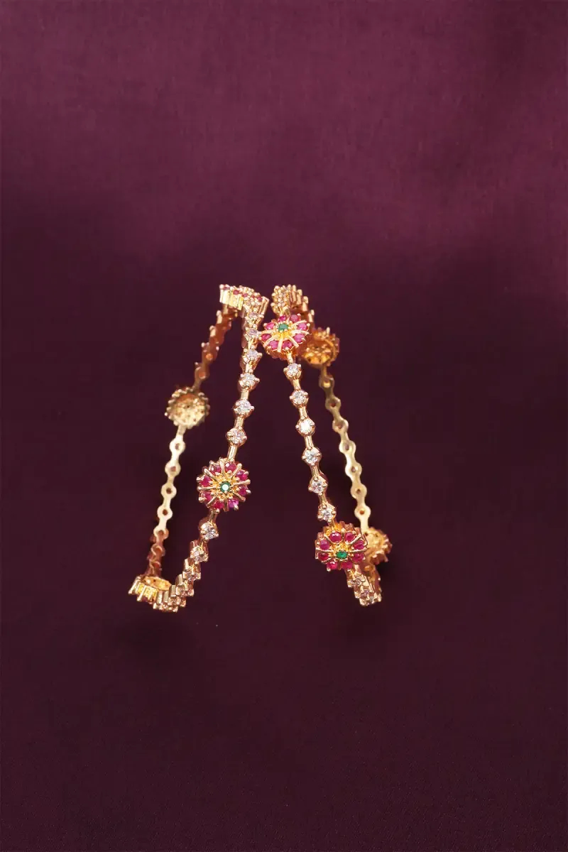 Gold Plated Floral Design Bangles for Women