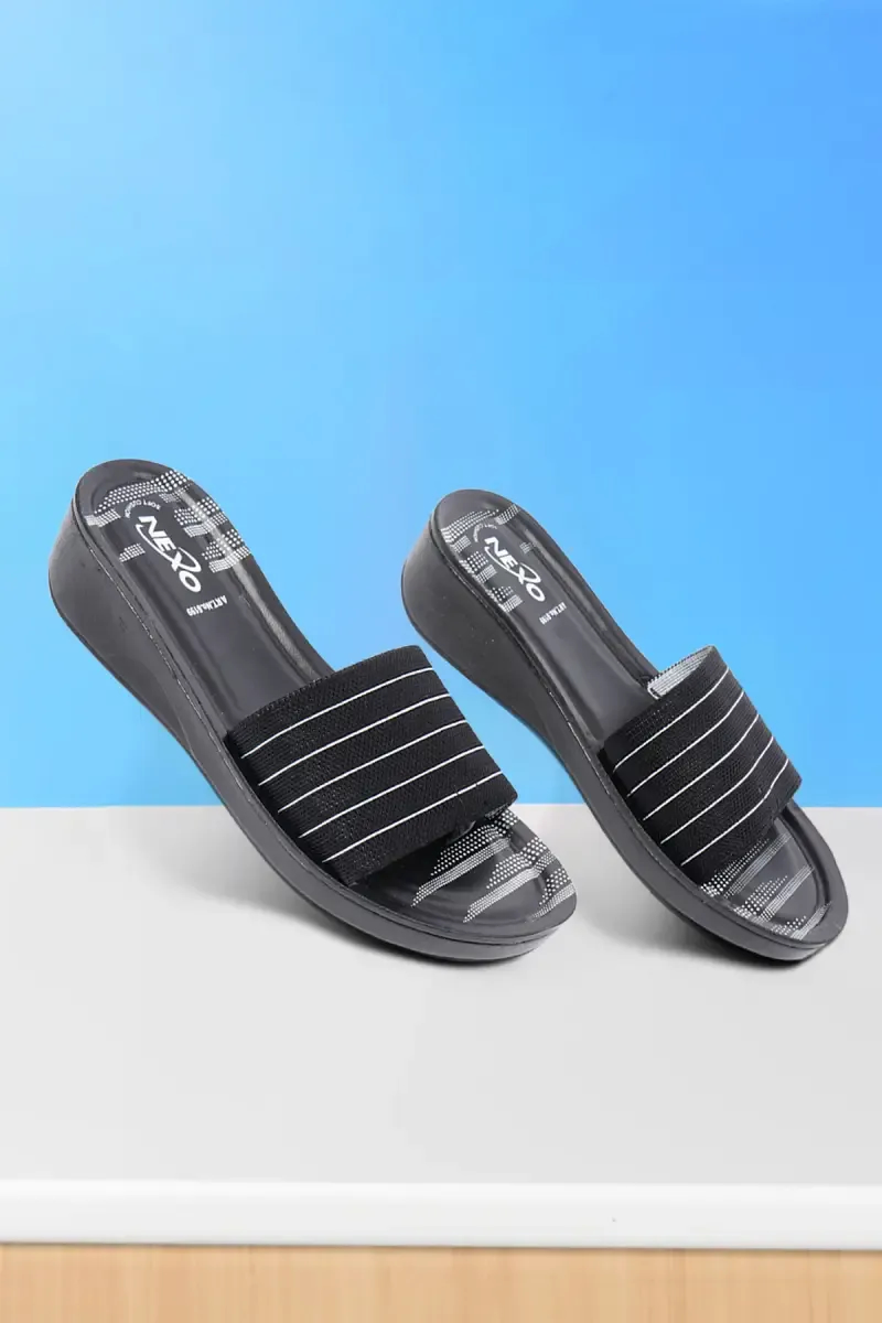 Casual Wedge Slip-On Sandals for Women with Striped Upper