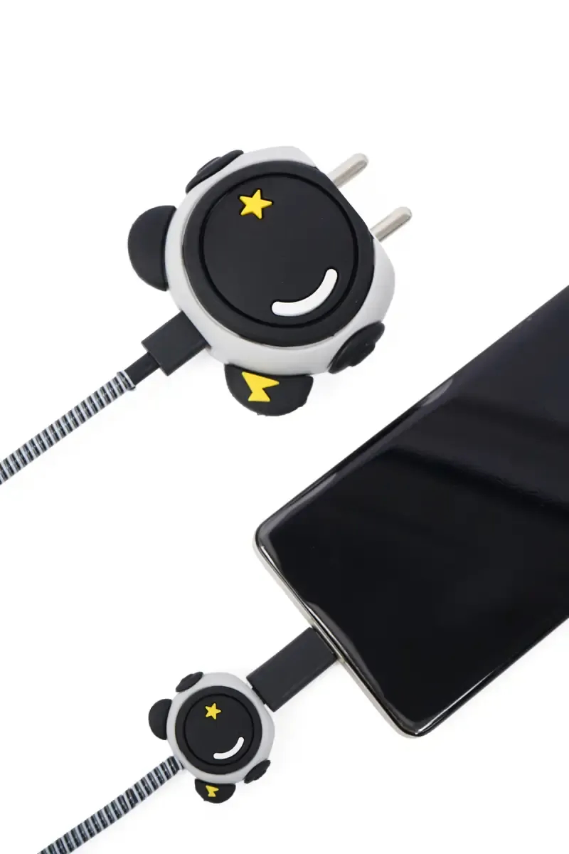Silicone Mobile Charger Adapter Protector Case with Durable Cable Sleeve -  Star Black Astronaut