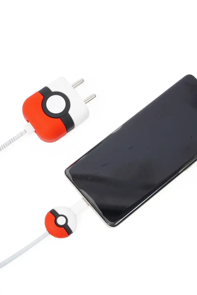 Silicone Mobile Charger Adapter Protector Case with Durable Cable Sleeve -  Poke Ball