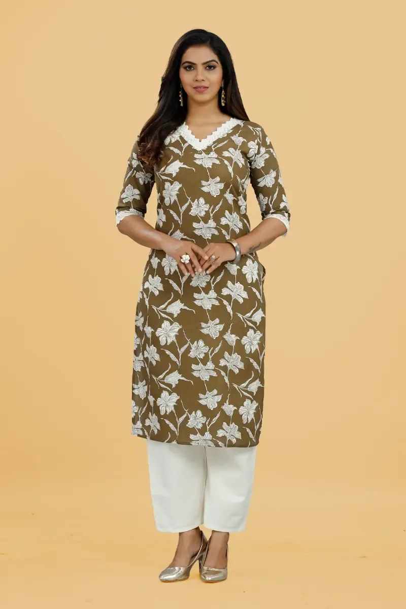 Cotton Floral Printed Kurti with Pant Set for Women