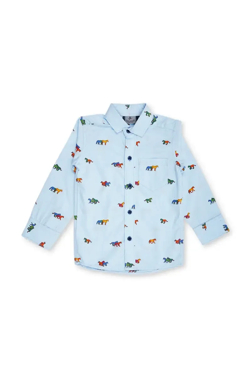 Cotton Blend Printed Full Sleeve Shirt for Boys-Blue