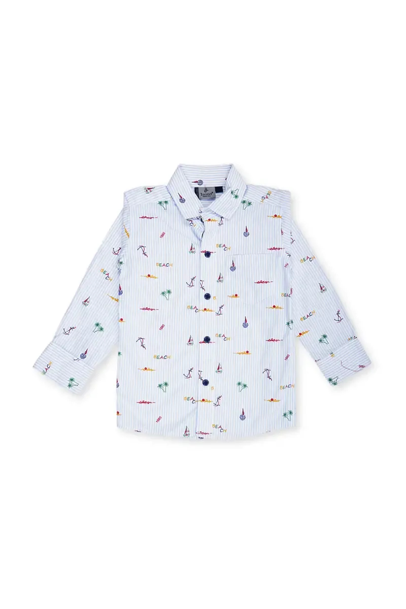 Cotton Printed Full Sleeve Shirt for Boys - Blue