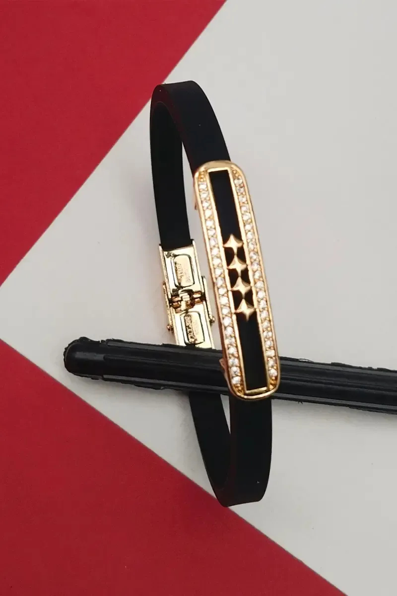Gold-Plated Black Strap Bracelet for Women