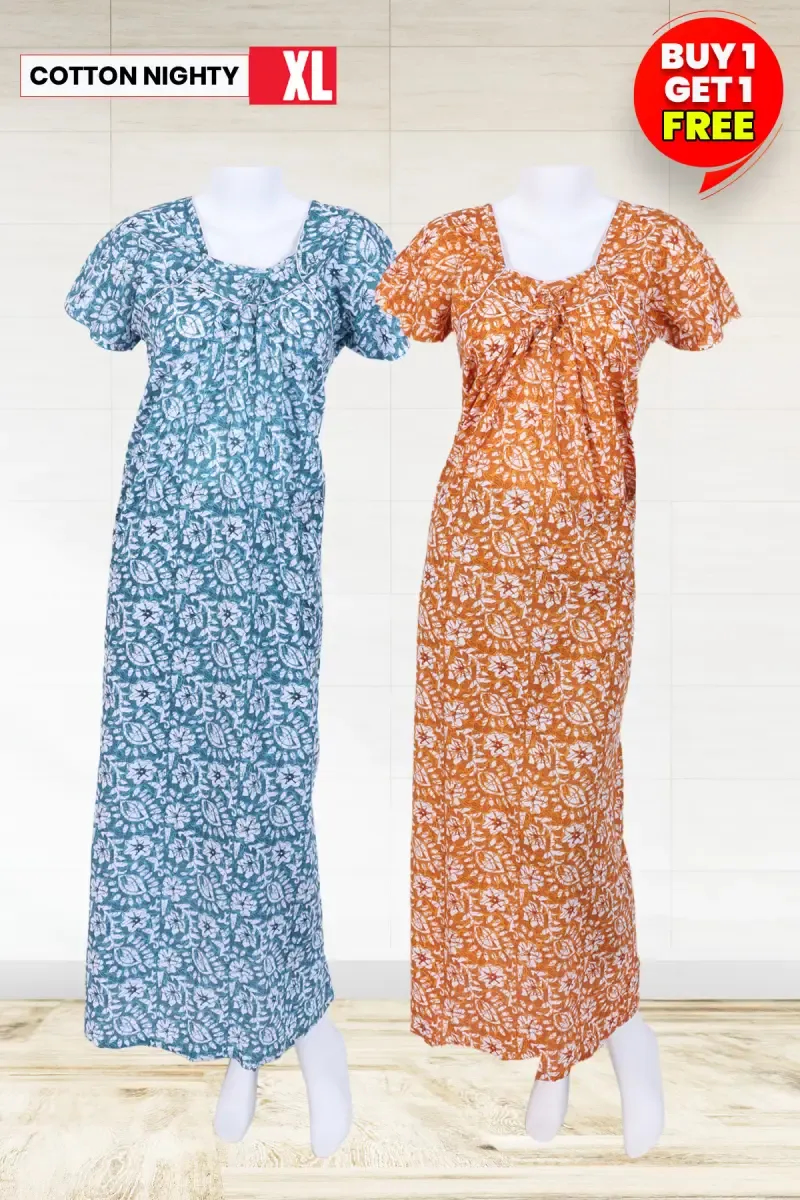 Cotton Printed Nighties for Women - XL - Buy 1 Get 1 FREE