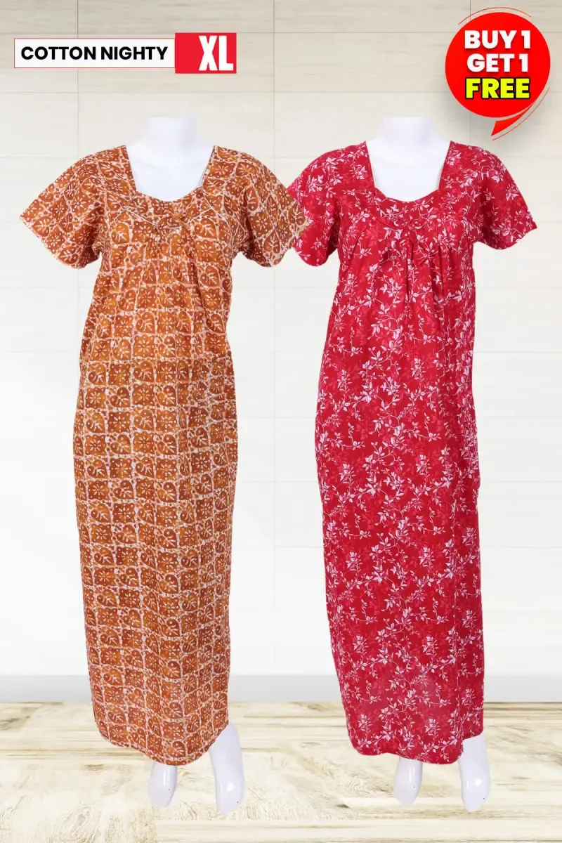 Cotton Printed Nighties for Women - XL - Buy 1 Get 1 FREE