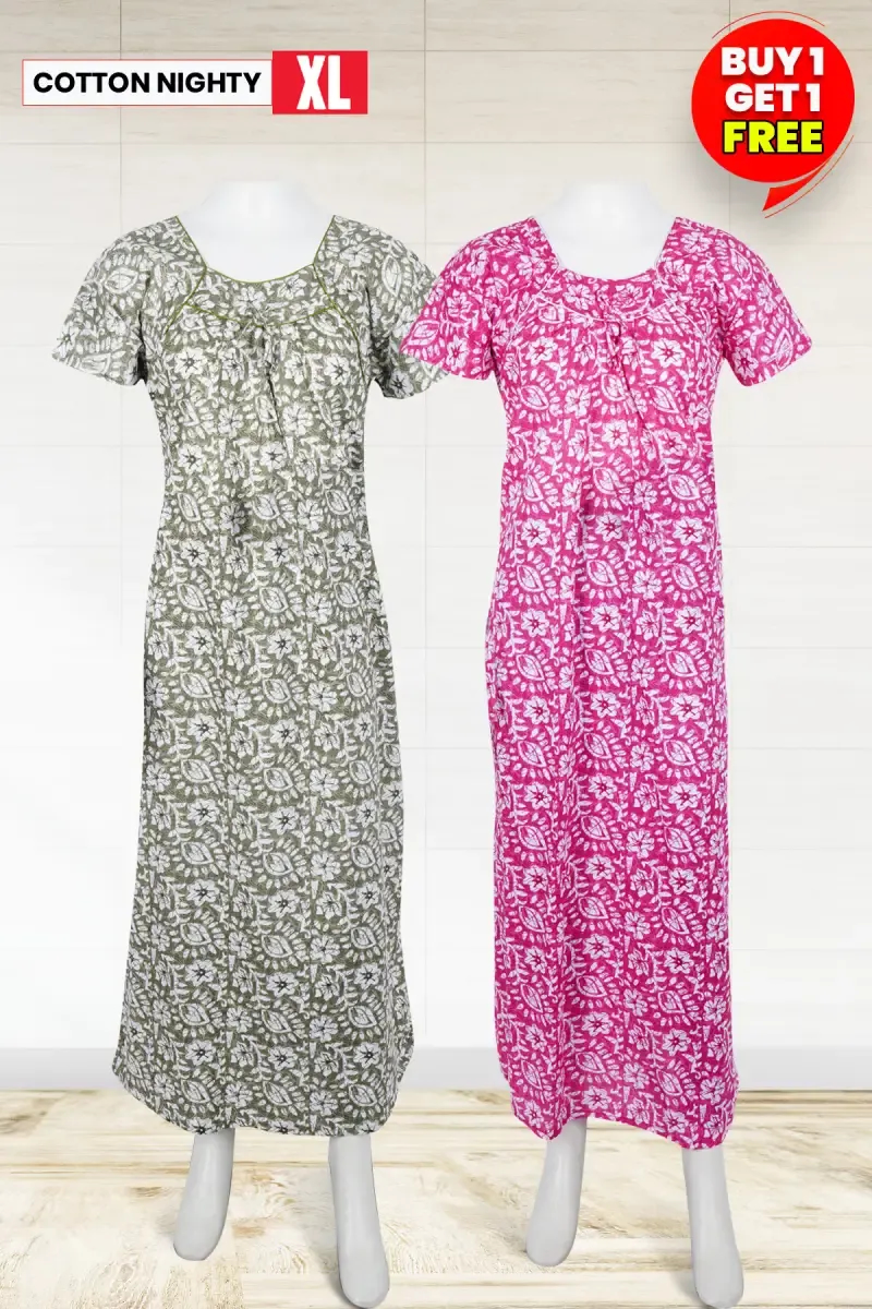 Cotton Printed Nighties for Women- XL - Buy 1 Get 1 FREE
