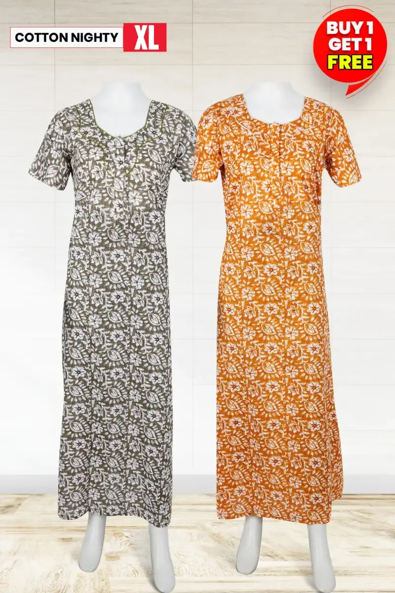 Cotton Printed Nighties for Women - XL - Buy 1 Get 1 FREE
