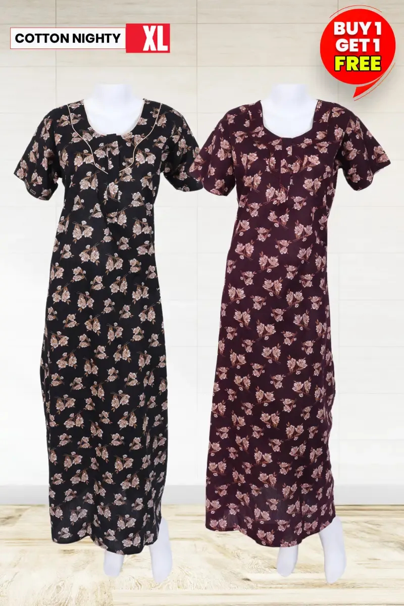 Cotton Printed Nighties for Women- XL - Buy 1 Get 1 FREE