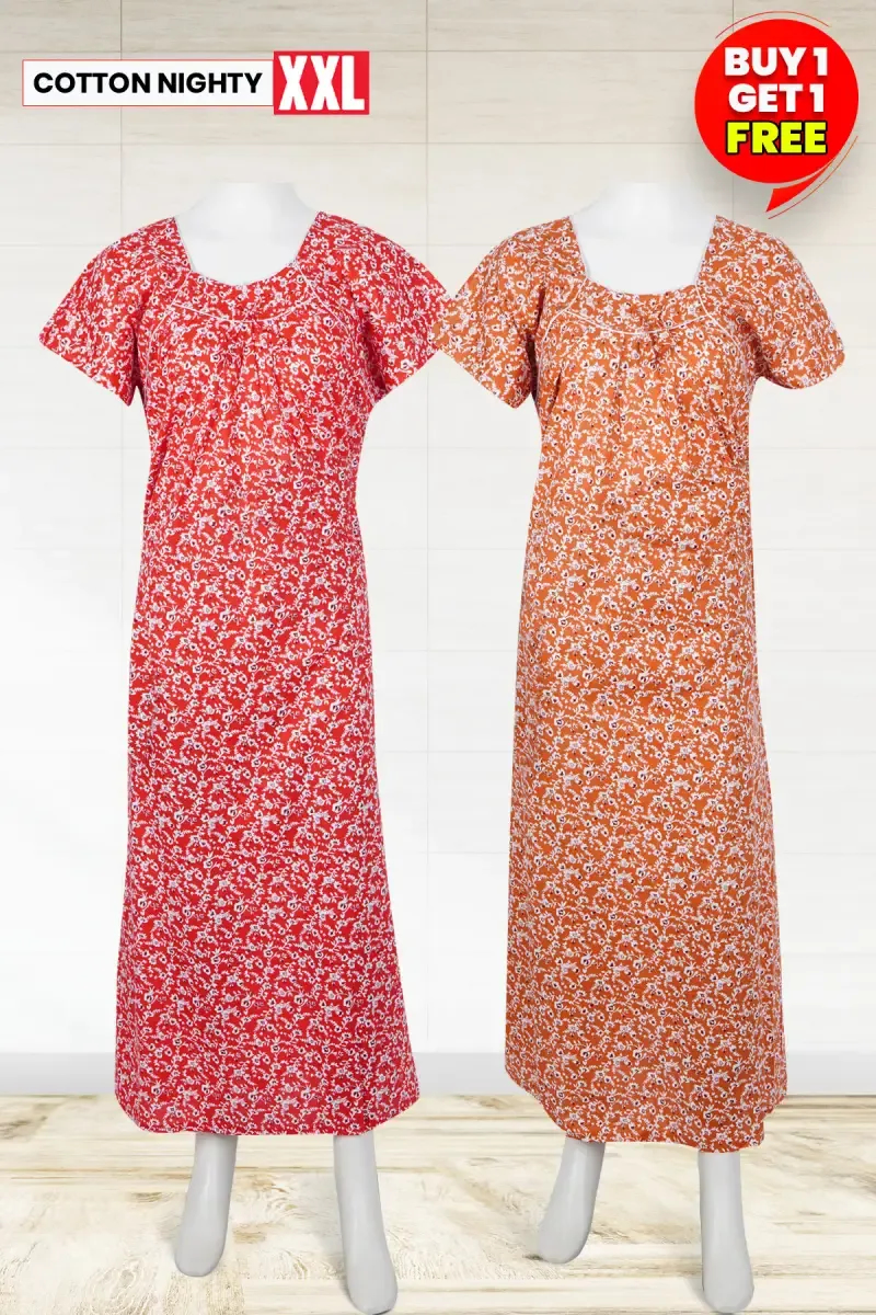 Cotton Floral Printed Nighty for Women- XXL- Buy 1 Get 1 FREE