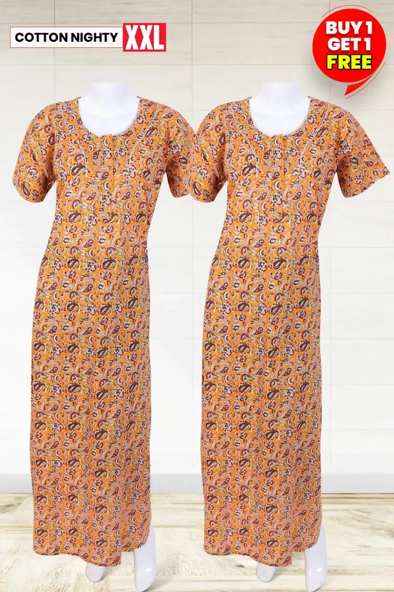 Cotton Printed U-Neck Nighty for Women-XXL-Buy 1 Get 1 FREE