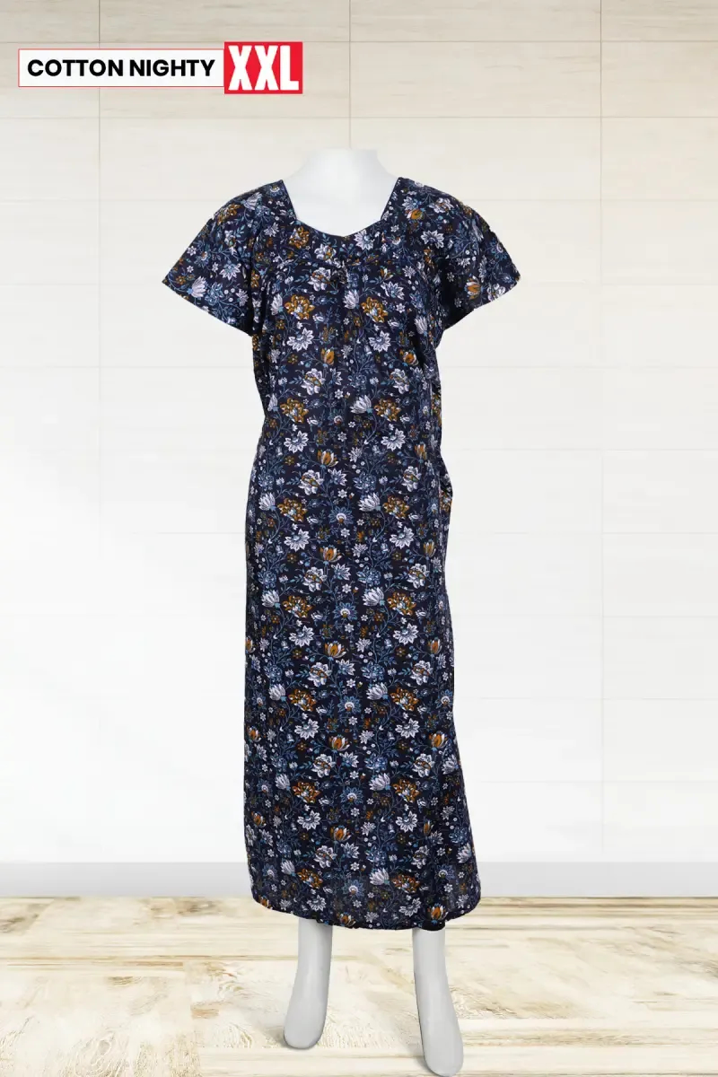 Cotton Printed Square Neck Nighty for Women-XXL