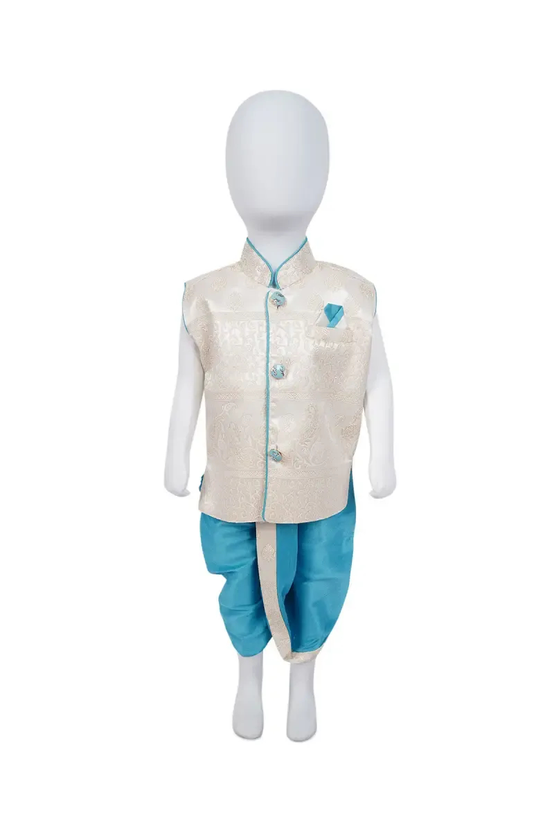 Sleeveless Kurta with Panchakacham for Boys - Blue