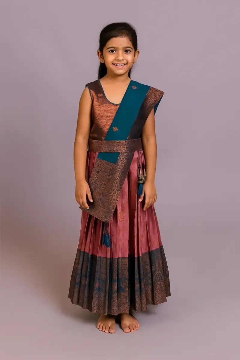 Artsilk Festive Lehenga Set with Dupatta and Hip Belt for Girls (Sleeve material attached)