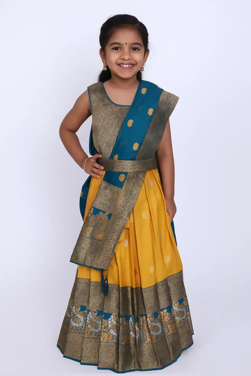 Girl's Art Silk Printed Lehenga Set - Yellow