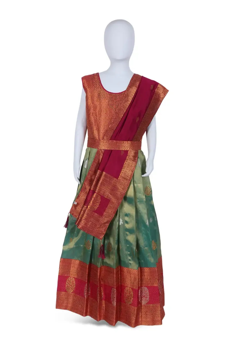 Girl's Art Silk Floral Zari Motifs Lehenga Set - Multicolor