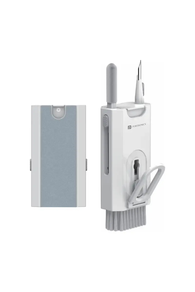 Portronics Clean M Multifunctional 8-in-1 Gadget Cleaning Kit with Mobile Holder (White)