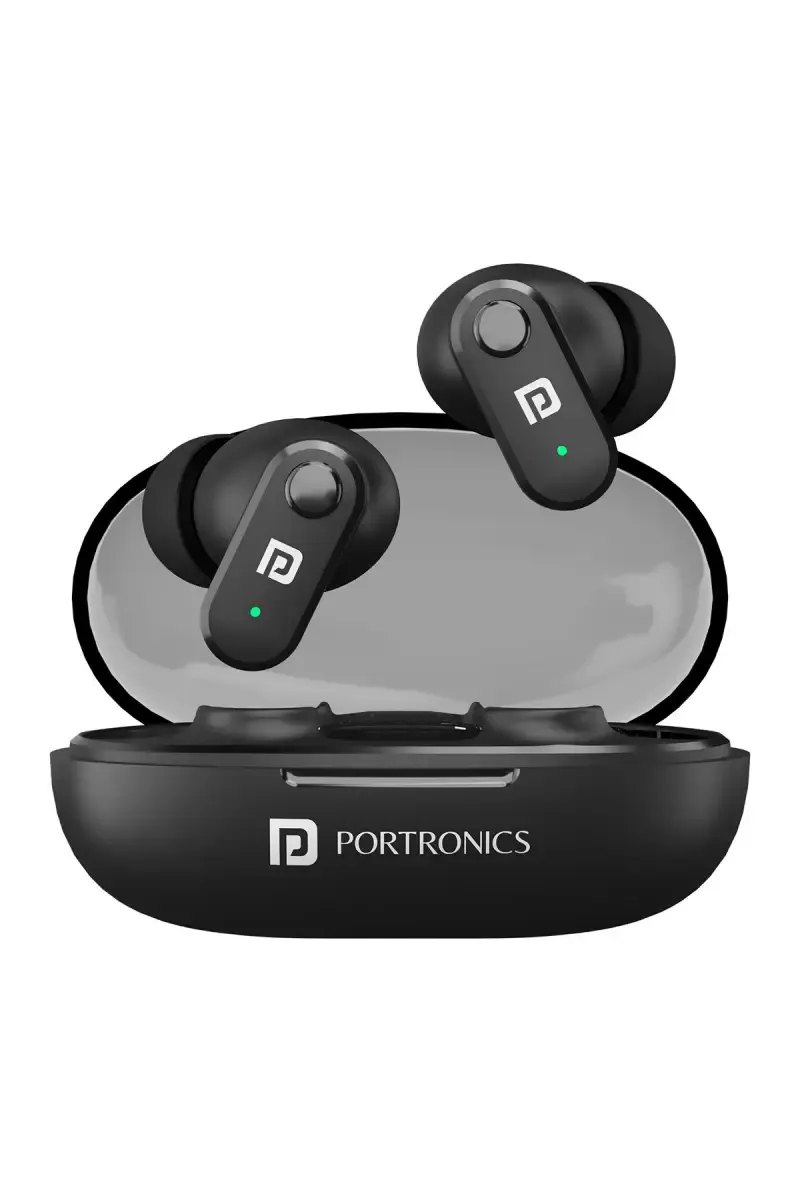 Portronics Harmonics Twins S16 In Ear TWS Earbuds with 24 Hrs Playtime, LED Display, Low Latency (Black)