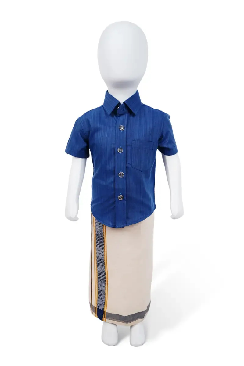 Cotton Shirt with Dhoti Set for Boys - Blue